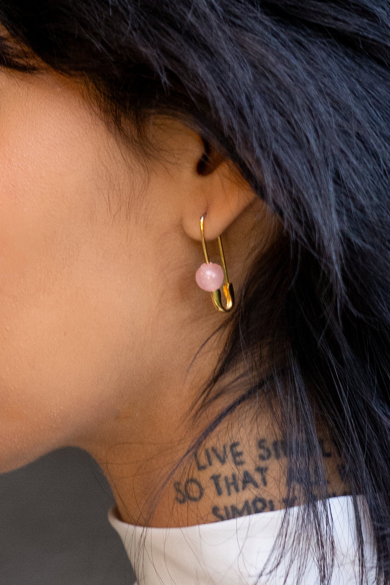 Pin On Rixy Roxy Rose Quartz Safety Pin Earrings – Peter + June